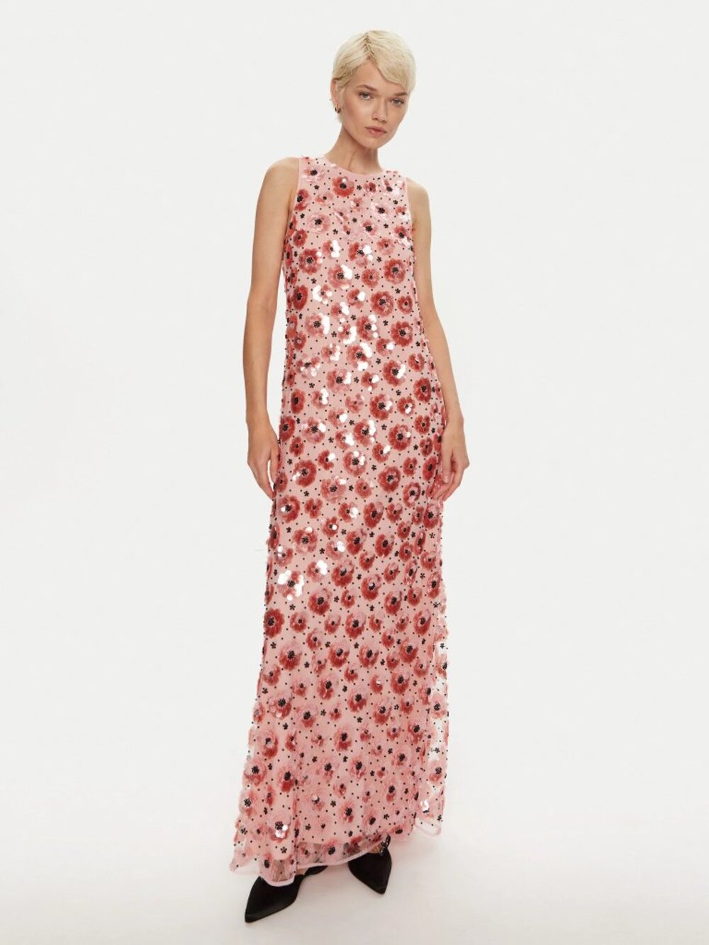 Like-New Rotate Sleeveless Pink Floral Sequin Maxi Dress for Weddings & Galas